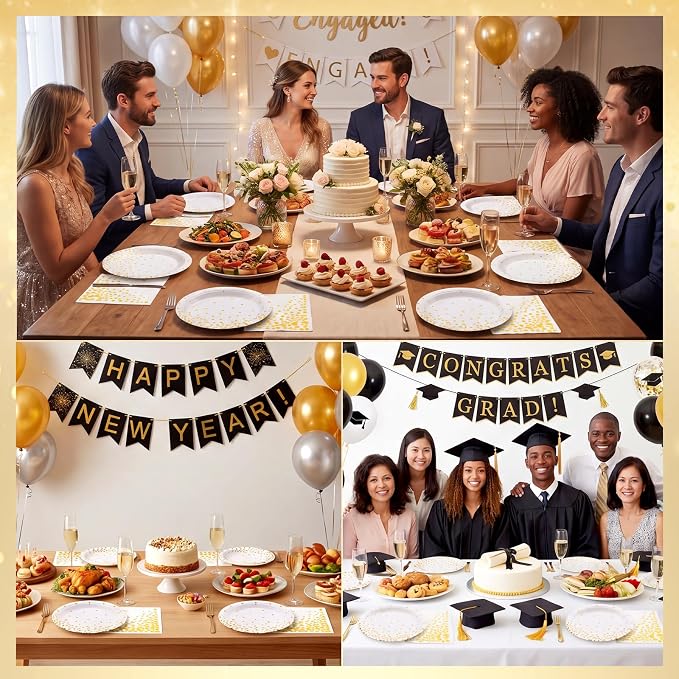 NatNarr 25 Set White Gold Plates and Napkins Set, 6.5" Napkins, Party Plates - Image 7