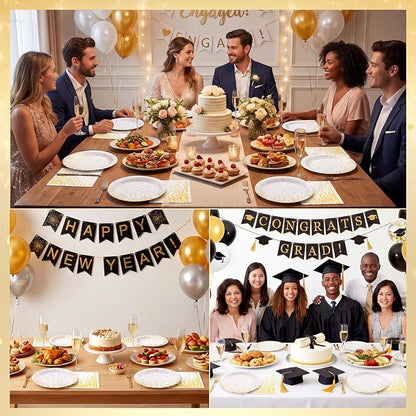 NatNarr 25 Set White Gold Plates and Napkins Set, 6.5" Napkins, Party Plates - Image 7