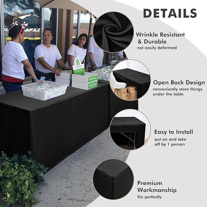 Nasitos 2 Pack Black Tablecloth for 8FT Trade Show Table Covers-Open Back Folding Tablecloths Washable Fabric and Wrinkle Resistant Table Covers for Craft Show, Display Table, Parties, Birthday