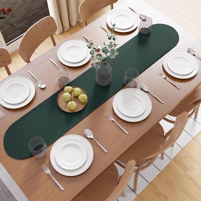 Encasa XO Dining Table Runner, Handmade Ribbed Cotton 12"x54" Dark Green | 100% by EncasaXO