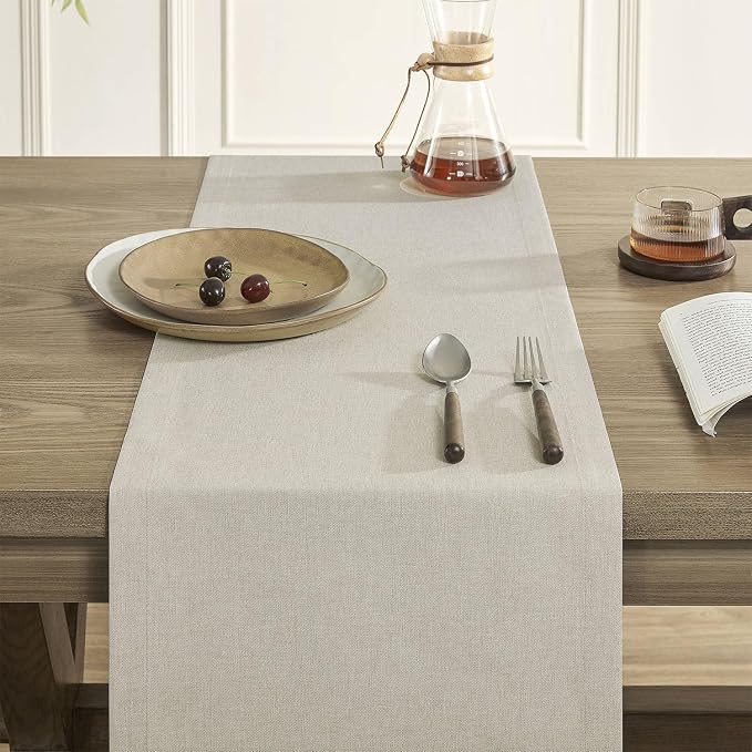 Basic Linen Style Table Runner, 14x48 Inch Raw Linen | Mitered Corner Design - Image 5