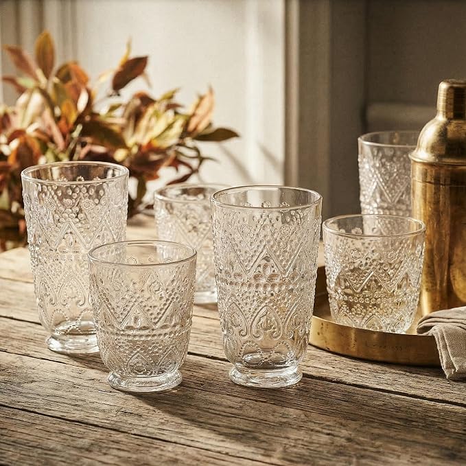 Vintage Drinking Glasses Set of 8 Elegant Glassware Set, 4 Highball Glasses 16oz - Image 7