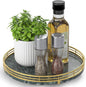 Green Marble Lazy Susan Turntable for Table Top – 10” Round Marble Tray Organizer for Dining Table, Kitchen Countertop & Bar, Luxury Stone Serving Tray with Gold Frame