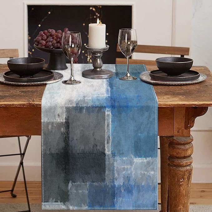 Emvency Table Runner, 13x72 Inch, Geometric Abstract Blue | Grey Modern Dining by Emvency