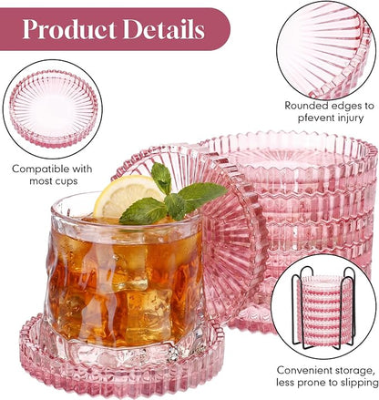 8 Pcs Glass Coasters with Holder Clear Drink Coasters Crystal Round Beverage - Image 3