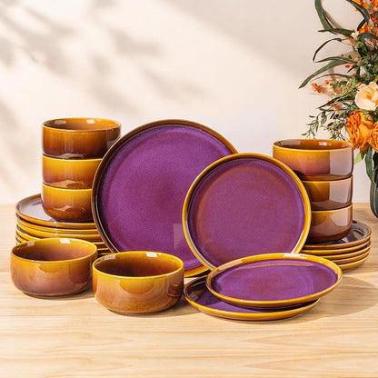 Ceramic Dinnerware Set for 8, 24-Piece Plates and Bowls Set | Handmade Reactive by TheTerra