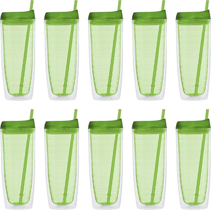DISCOUNT PROMOS Tall Orbit Acrylic Tumblers 20 oz. Set of 10, Bulk Pack - Perfect for Iced Coffee, Soda, Other Hot & Cold Beverages - Lime Green