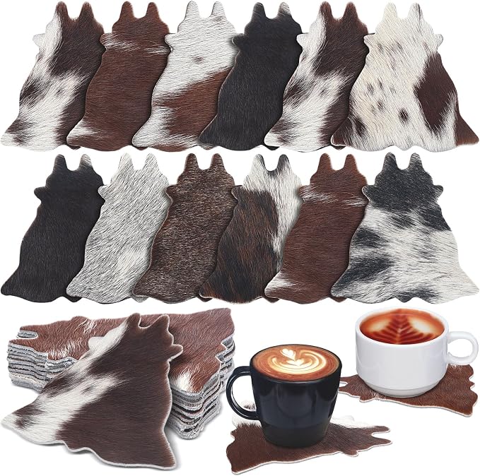 Hushee 12 Pcs Cowhide Coasters Round Natural Leather Cowhide Drink Coasters by Hushee