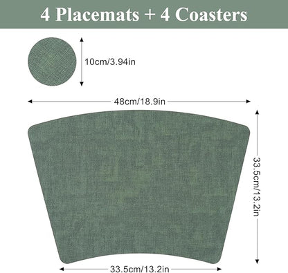 Round Table Placemats Set of 4, Wedge Shaped Faux Leather Table Mats, Heat Resistant Wipeable Washable Place Mats for Dining Table Dinner Kitchen Indoor Outdoor