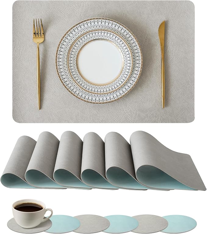 Leetaltree Reversible Faux Leather Placemats and Coasters Set of 12, 12x17 Inch by Leetaltree-ArtatEveryTable