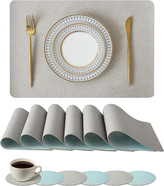 Leetaltree Reversible Faux Leather Placemats and Coasters Set of 12, 12x17 Inch by Leetaltree-ArtatEveryTable