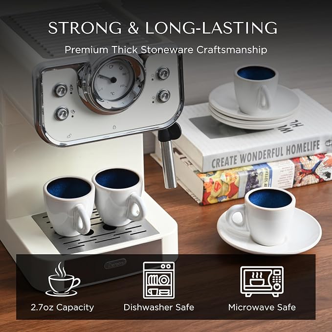 Bacimi® Espresso Cups and Saucers Set of 4 – 2.7oz Thick Barista Style - Image 3