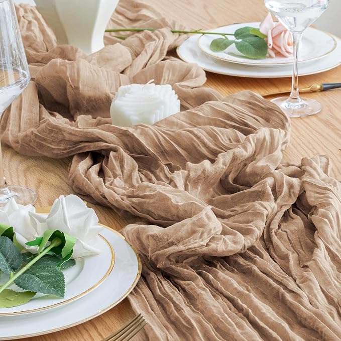 Cheesecloth Table Runner 10FT 4Pcs Nude Boho Gauze Rustic Sheer Runners | - Image 6