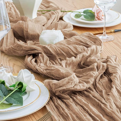 Cheesecloth Table Runner 10FT 3Pcs Nude Boho Gauze Rustic Sheer Runners | - Image 6