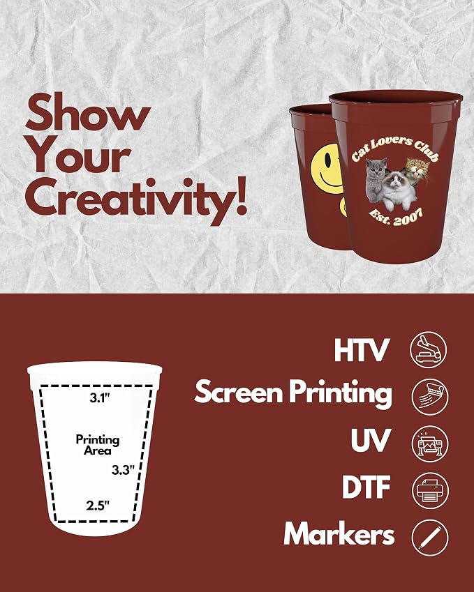 PartyPrints 100 Pack 16 oz Maroon Reusable Blank Plastic Cups, Stadium Cups - Image 3
