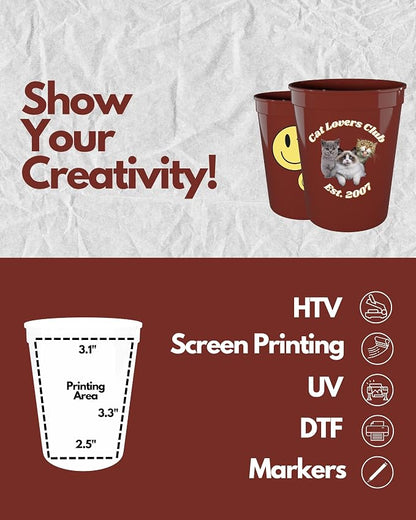 PartyPrints 100 Pack 16 oz Maroon Reusable Blank Plastic Cups, Stadium Cups - Image 3