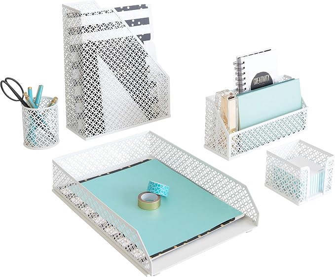 BLU MONACO | White Desk Organizer Set 6 Piece | Mail Sorter Organizer Countertop by Blu_Monaco