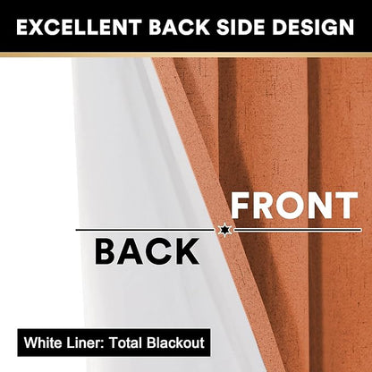 PrinceDeco Blackout Curtains for Bedroom 96 Inches Long Linen Look Curtains for Living Room Black Out Curtains Room Darkening Thermal Curtains with White Liner Backing for Nursery Decor,Orange
