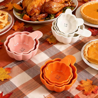 Pumpkin Ceramic Measuring Cups, 4-Piece Set, ⅓ & ¼ Cup Sizes, Baking & Cooking - Image 7