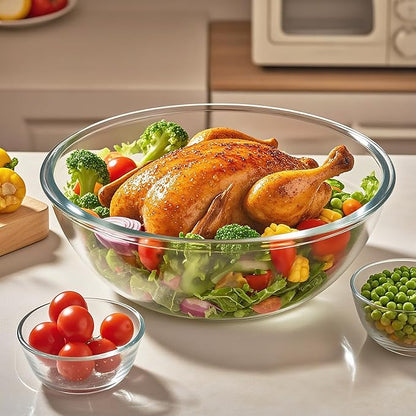6.5 Qt Glass Mixing Bowl, 12 Inch Clear Extra Large Salad Bowls, Tempered Big Cooking Bowl for Sourdough, Kitchen Baking, Meal Prepping, Serving, Dishwasher Microwave & Freezer Safe