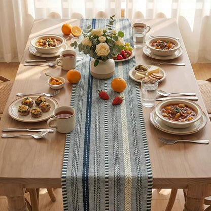 Artoid Mode Dark Blue Farmhouse Stripe Braided Table Runner 12x36 Inch | - Image 3