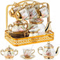 22 Pcs Porcelain Tea Set with Metal Holder, Vintage European Floral Tea Set by Suttmin