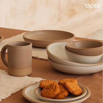 MORA Small Bowls Set of 4, 16oz Ceramic Pottery Dessert Bowls - Microwave, Oven and Dishwasher Safe - Oat