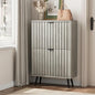 Shoe Storage Cabinet, Fluted Shoe Cabinet for Entryway, Grey Hidden Storage with Metal Legs, Flip Doors