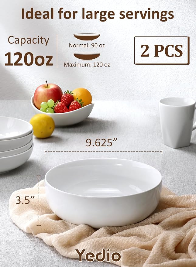 Pasta Serving Bowls 120 Ounce 9.7” Large Serving Bowls, Porcelain Salad Bowls - Image 2