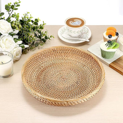 Hipiwe Round Key Basket Bowl for Entryway Table, 11.8" Large Rattan Tray Decorative Ottoman Trays Centerpiece for Coffee Table, Hand-Woven Fruit Basket Wicker Serving Trays