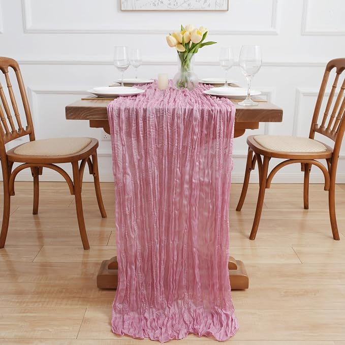 Asee'm 3pcs Pink Cheesecloth Table Runner Summer 10FT Gauze Sheer Rustic | Boho - Image 6