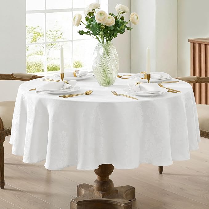 Newbridge Barcelona Luxury Damask Fabric Tablecloth, 70” Round, 100% Polyester - Image 5