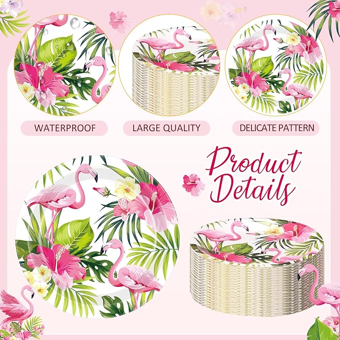 Gerrii 60 Pcs Tropical Flamingo Party Plates 7 Inch Hawaiian Themed Disposable - Image 3