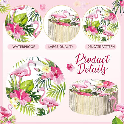 Gerrii 60 Pcs Tropical Flamingo Party Plates 7 Inch Hawaiian Themed Disposable - Image 3
