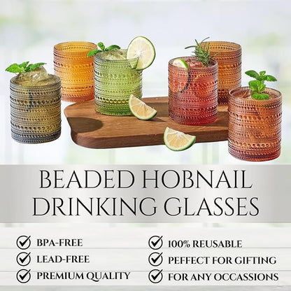 Shades of Summer Set of 6 Luxury Hobnail Drinking Glasses - 11oz Jewel-Toned - Image 3