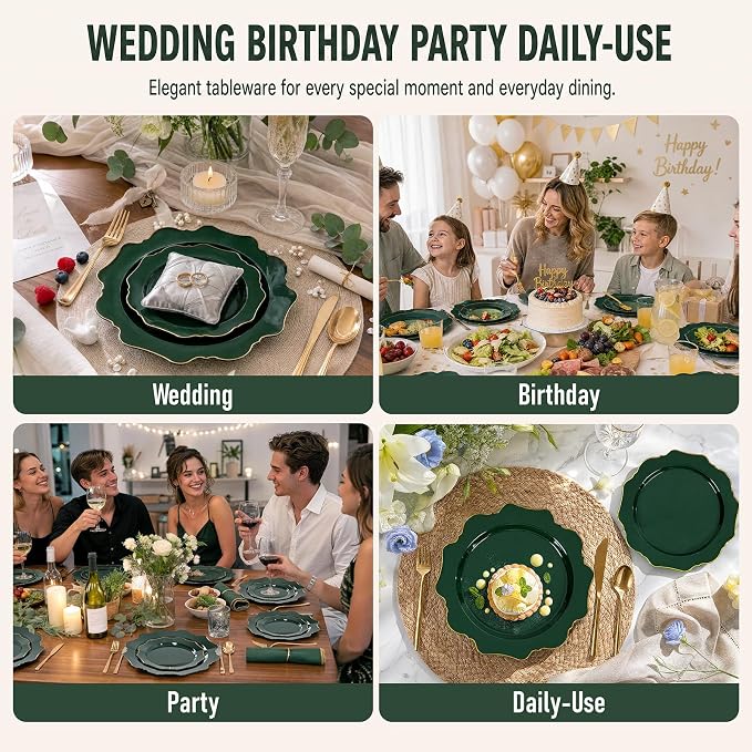 50PCS Green Plastic Plates Fancy Green Disposable Plates - Image 4