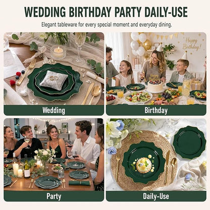 50PCS Green Plastic Plates Fancy Green Disposable Plates - Image 4