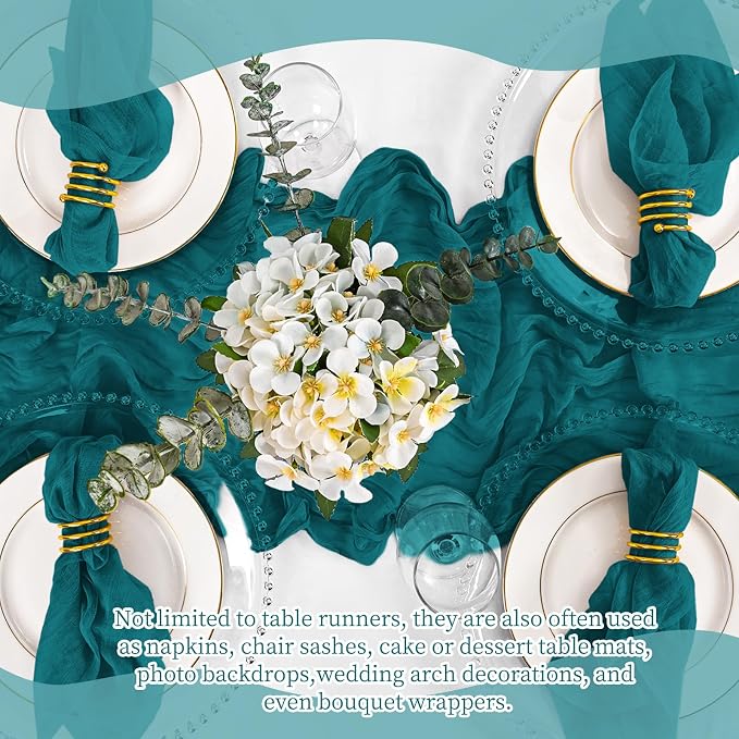 4 Pack Teal Table Runner 17 x 108inch Cheesecloth Table Runner Boho Gauze Table - Image 7