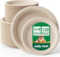 JOLLY CHEF Compostable Heavy Duty Plates 𝟳 𝗶𝗻𝗰𝗵 𝗮𝗻𝗱 𝟵 𝗶𝗻𝗰𝗵 [𝟭𝟮𝟬 𝗣𝗮𝗰𝗸] Eco-Friendly Disposable Paper Plates Bagasse Biodegradable Sugarcane for Party Hot Cold Foods Christmas(Brown)
