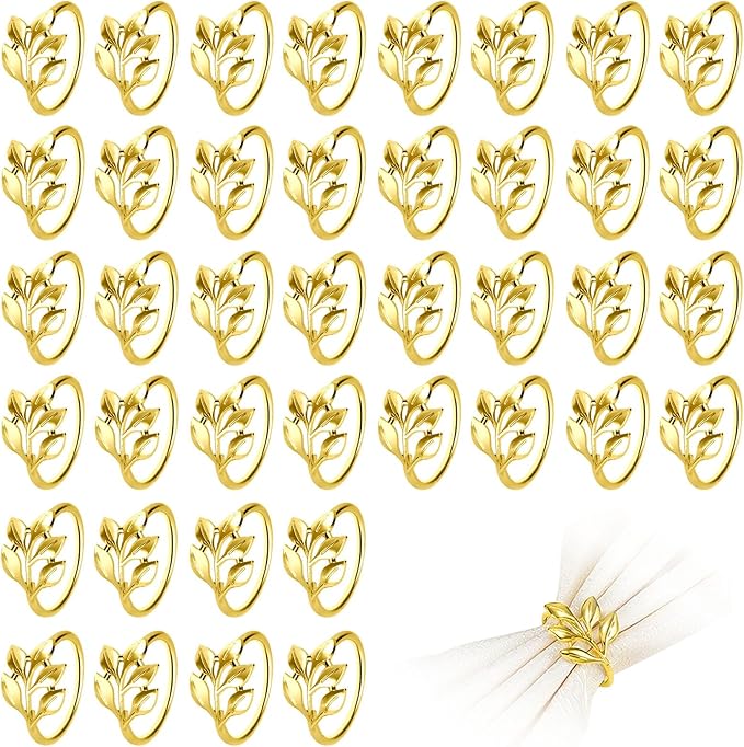 50 Pcs Gold Leaf Napkin Rings Set, Metal Napkin Ring Holders Buckles by FHUIEWRY