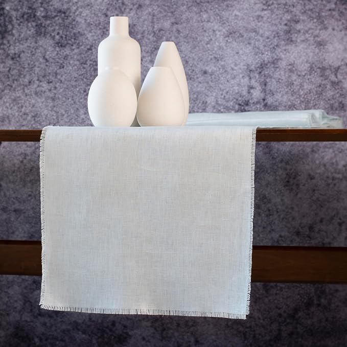 Blue Table Runner with Fringe- 14x90 inches Long 100% Pure Linen Runner - Image 2