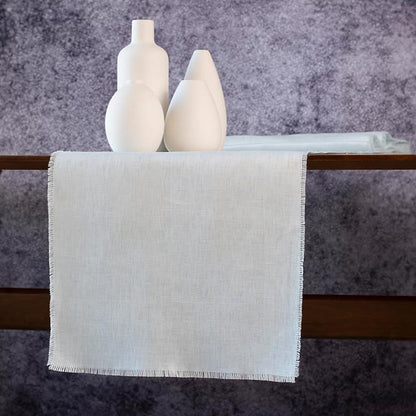 Blue Table Runner with Fringe- 14x90 inches Long 100% Pure Linen Runner - Image 2
