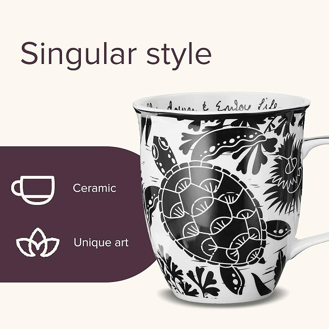Karma Gifts 16 oz Black and White Boho Mug Sea Turtle - Image 3
