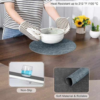 Myir JUN Round Placemats, Dual Sided Faux Leather Place Mats Set of 6 Indoor/Outdoor Non-Slip Washable Table Mats (Gray Light Blue, Set of 6)
