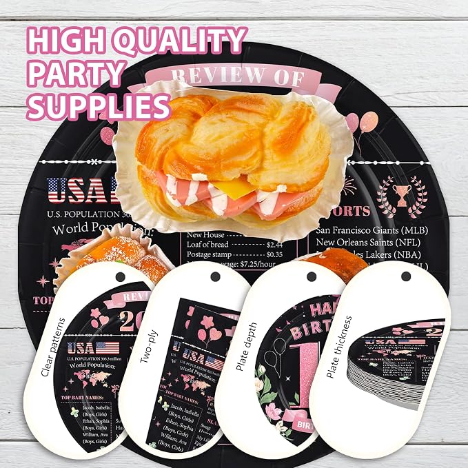 96Pcs 16th Birthday Party Decorations, Serves 24 | Rose Gold Plates and Napkins - Image 5