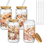 Mumufy 4 Pack Wildflower Glass Cups Gift Aesthetic Cute Glass Cup Tumbler by Mumufy