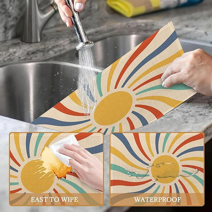 Vintage Sun Retro Swirl Placemats Set of 6 Place Mats for Kitchen Table Washable Farmhouse Linen Table Mats Dining Decoration 12x18 Inch