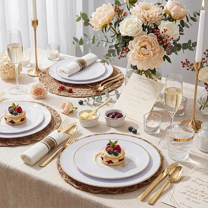KIRE 200PCS Gold Plastic Plates - Image 2