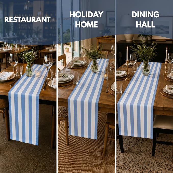 Folkulture Table Runner 90 Inches Long Blue & White Striped Cotton Coastal - Image 6
