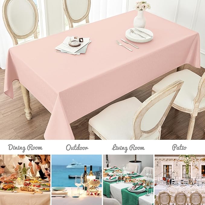 2 Pack Rectangle Tablecloth, 60x84 inch, Water Resistant Wrinkle Free Linen Textured Table Cloth Washable, Decorative Fabric Table Cover for Dining, Party and Camping, Pink